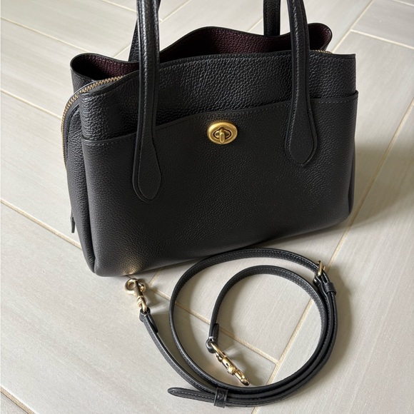 COACH Lora Carryall 30 Pebbled Black Leather Bag with Turlock, like new - Picture 3 of 11